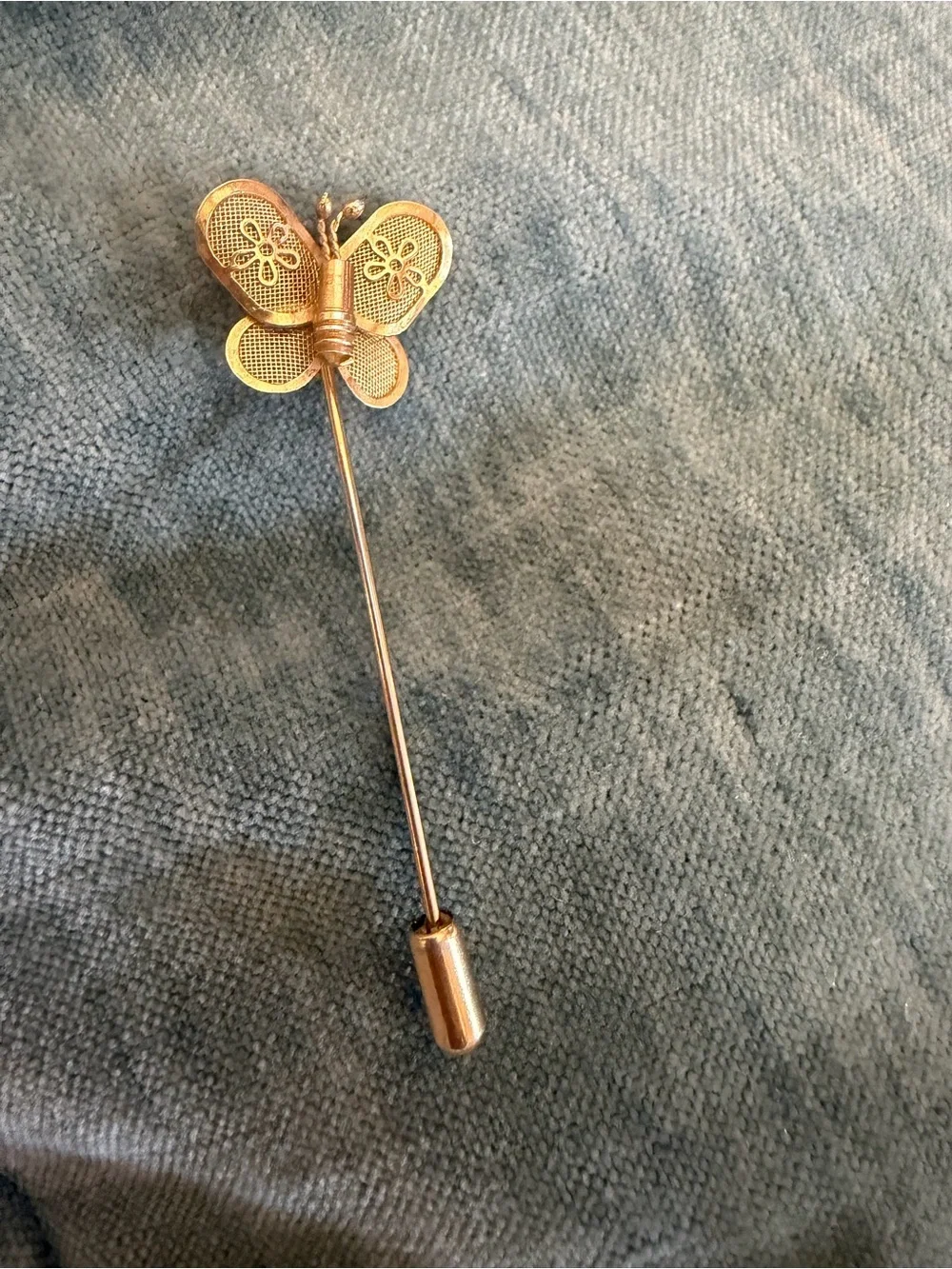 Vintage Gold Plated Butterfly Stick Hat or Scarf or Jacket Pin
